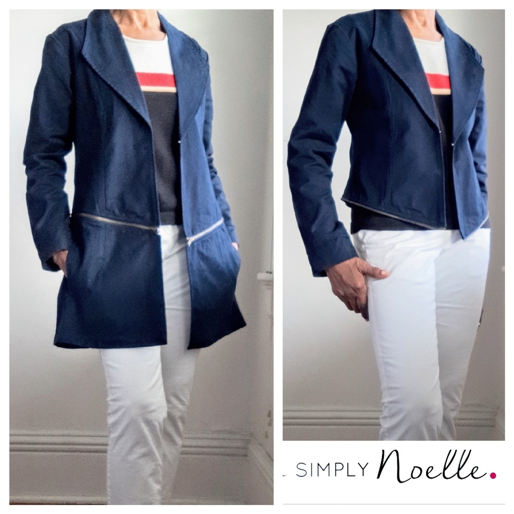 NWT - Simply Noelle Convertible Navy Coat/Jacket w/Brass Zipper